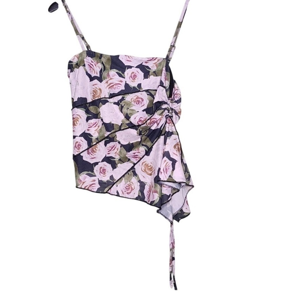 Womens‎ Top Y2K Fairy Grunge Floral Asymmetrical Goblincore Boho Tiered Mesh S